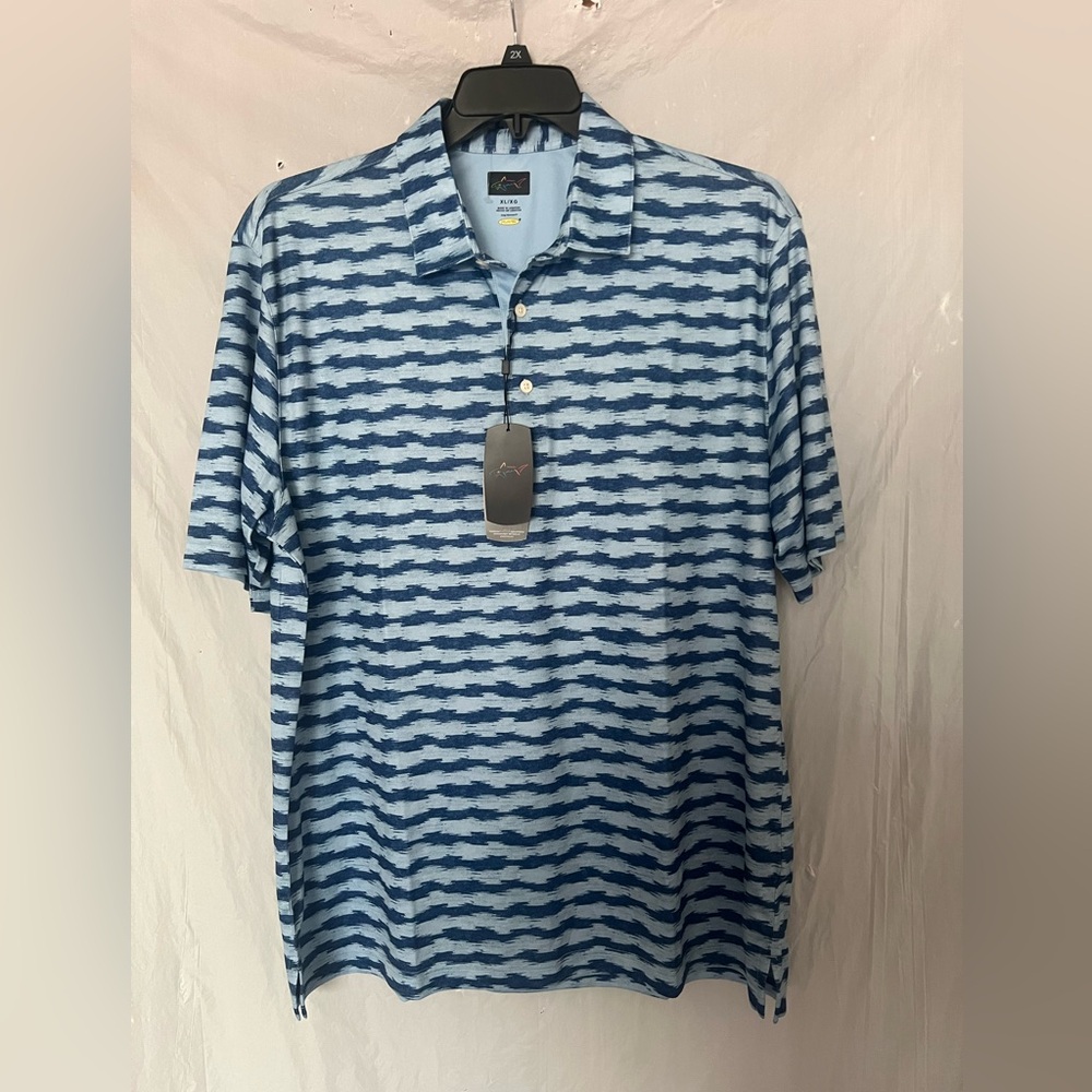 NWT Greg Norman men blue wave pattern play dry golf polo shirt size XL